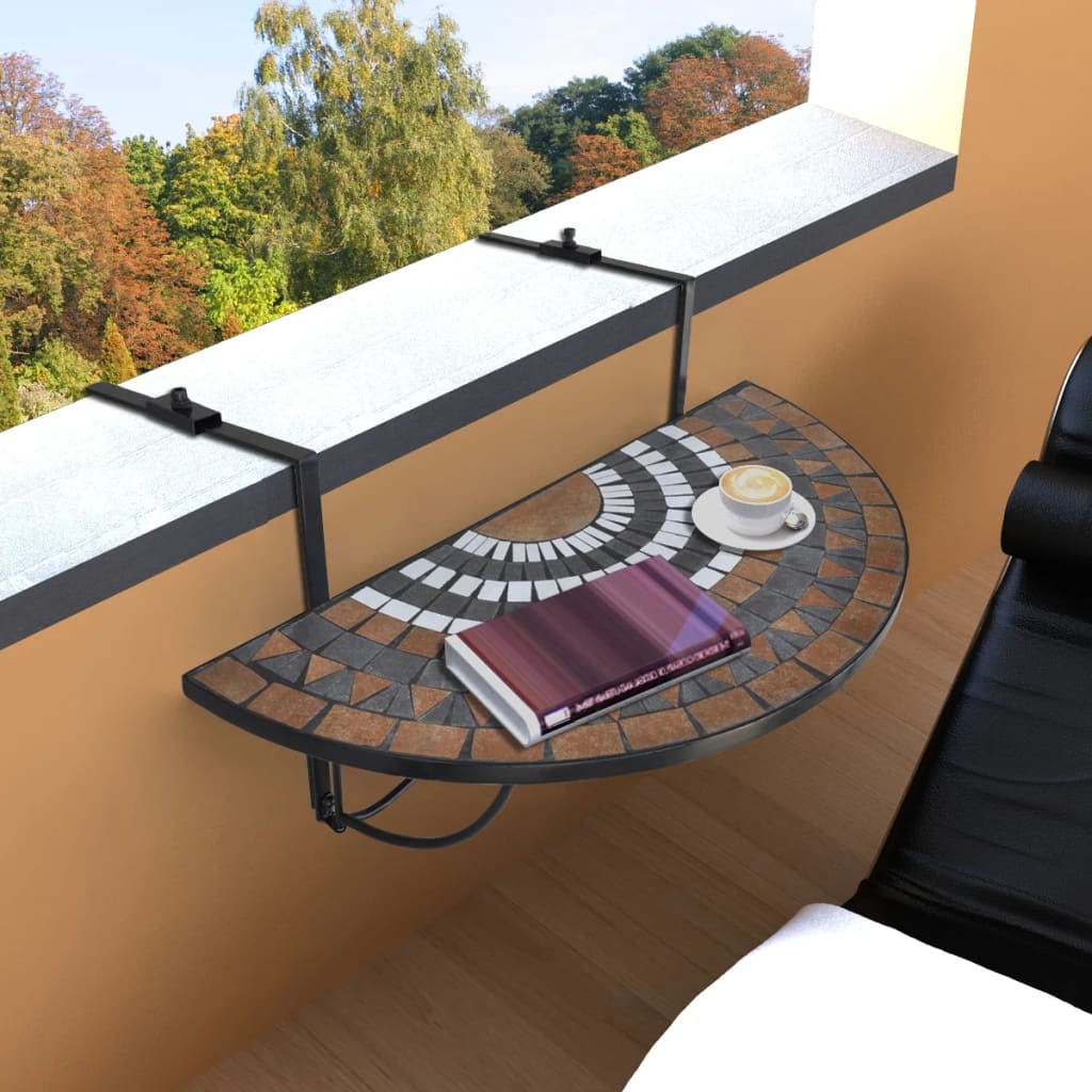 vidaXL Hanging Balcony Table Terracotta and White Mosaic - Brown - 76 x 56 x 64 cm