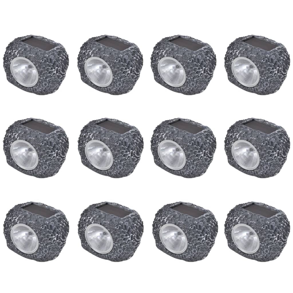 Outdoor Solar Powered LED Spotlight Stone Shape 12 pcs - Grey
