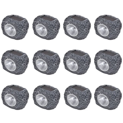 Outdoor Solar Powered LED Spotlight Stone Shape 12 pcs - Grey