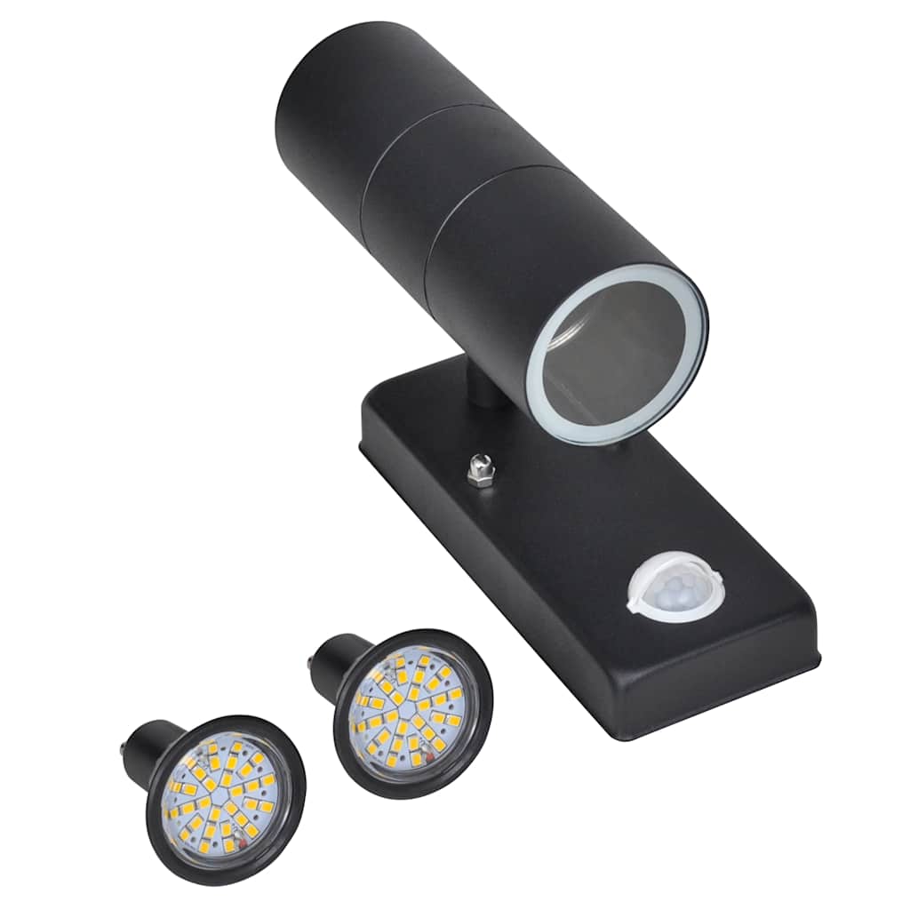 vidaXL LED Wall Lamp Stainless Steel Cylinder Shape Black with Sensor