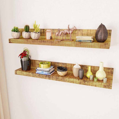 241088 vidaXL Display Shelf 2 pcs Solid Wood Wall-Mounted - Brown - 110 x 16 x 16 cm