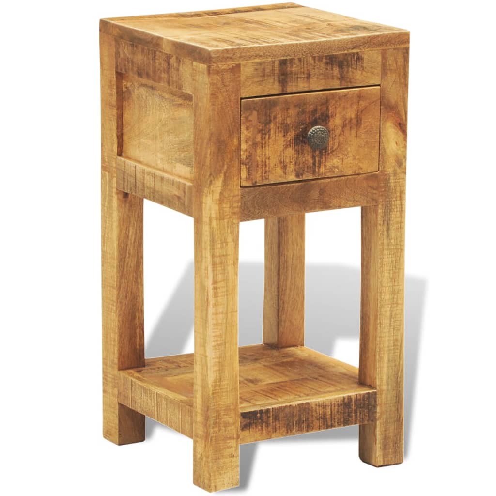 vidaXL Nightstand with 1 Drawer Solid Mango Wood - Brown - 30 x 30 x 58 cm