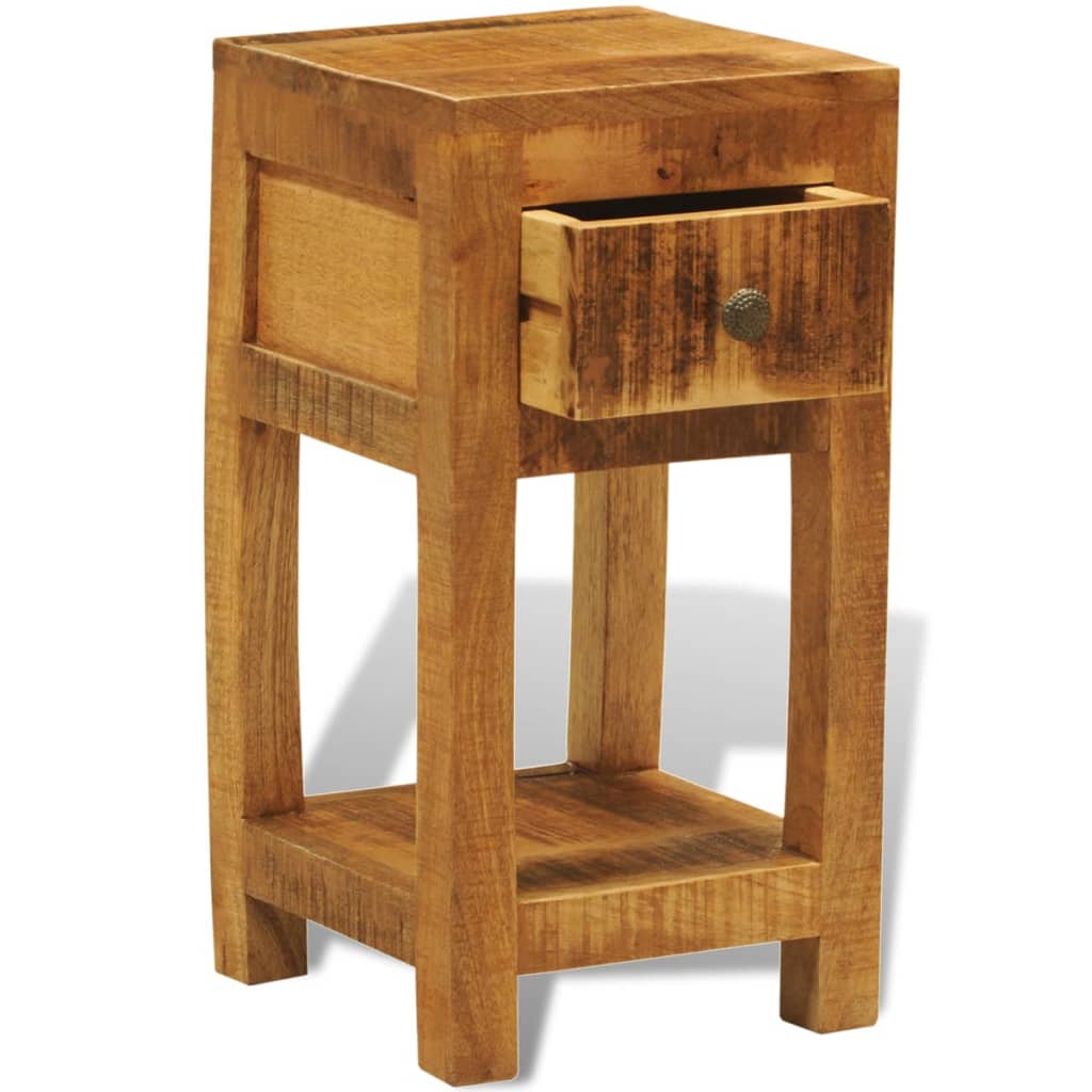 vidaXL Nightstand with 1 Drawer Solid Mango Wood - Brown - 30 x 30 x 58 cm