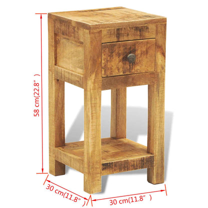 vidaXL Nightstand with 1 Drawer Solid Mango Wood - Brown - 30 x 30 x 58 cm