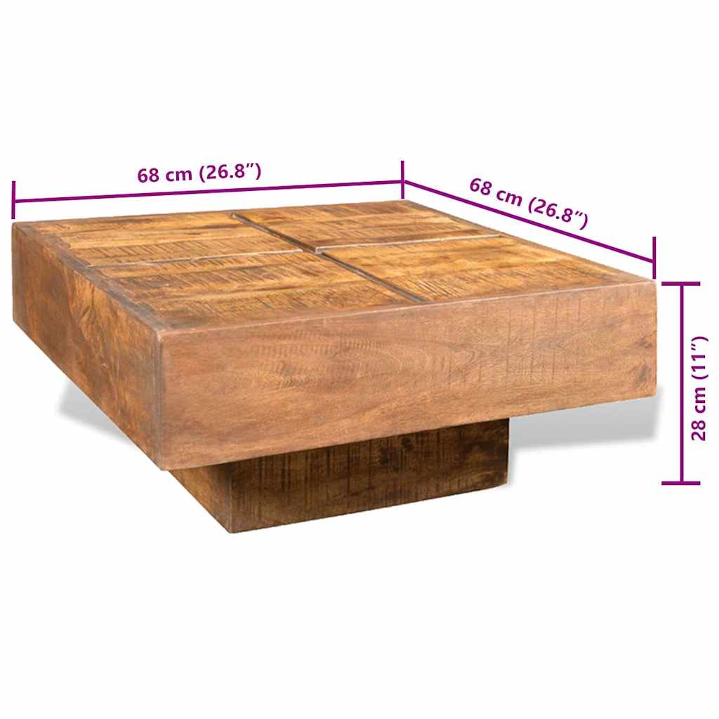 vidaXL Coffee Table Brown Square Solid Mango Wood - 68 x 68 x 28 cm