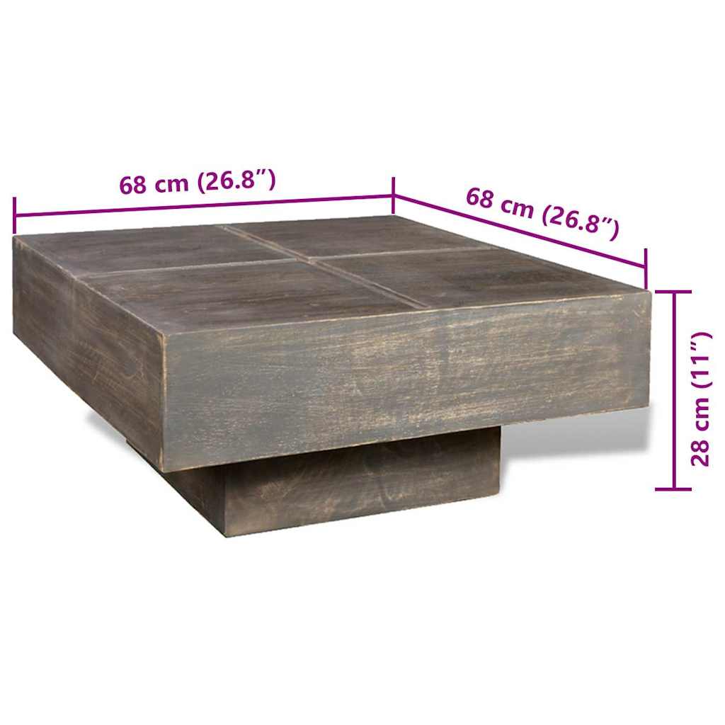 vidaXL Coffee Table Dark Brown Square Solid Mango Wood - 68 x 68 x 28 cm