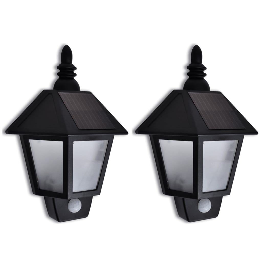 vidaXL Solar Wall Lamp with Motion Sensor 2 pcs - Black
