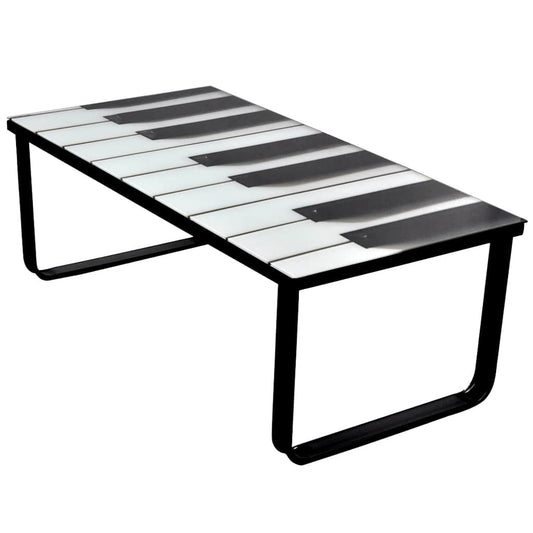 vidaXL Coffee Table with Piano Printing Glass Top - Multicolour - 90 x 45 x 32 cm