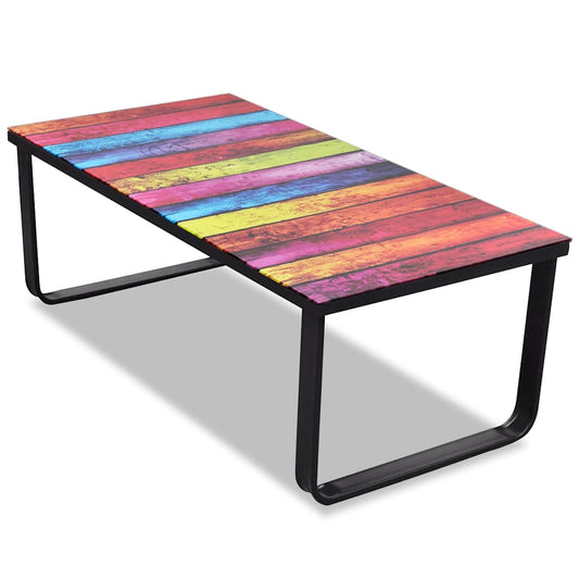 vidaXL Coffee Table with Rainbow Printing Glass Top - Multicolour - 90 x 45 x 32 cm