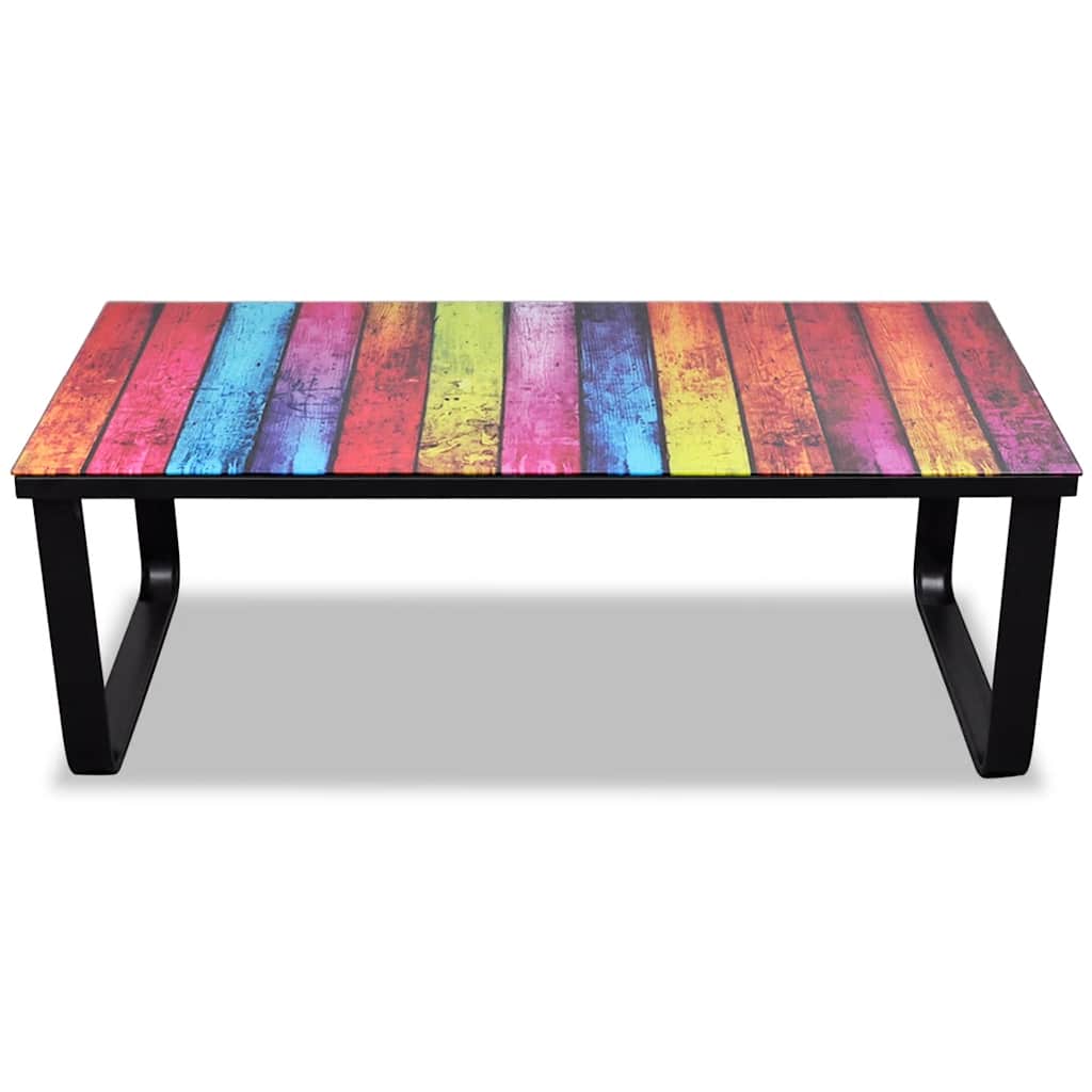 vidaXL Coffee Table with Rainbow Printing Glass Top - Multicolour - 90 x 45 x 32 cm