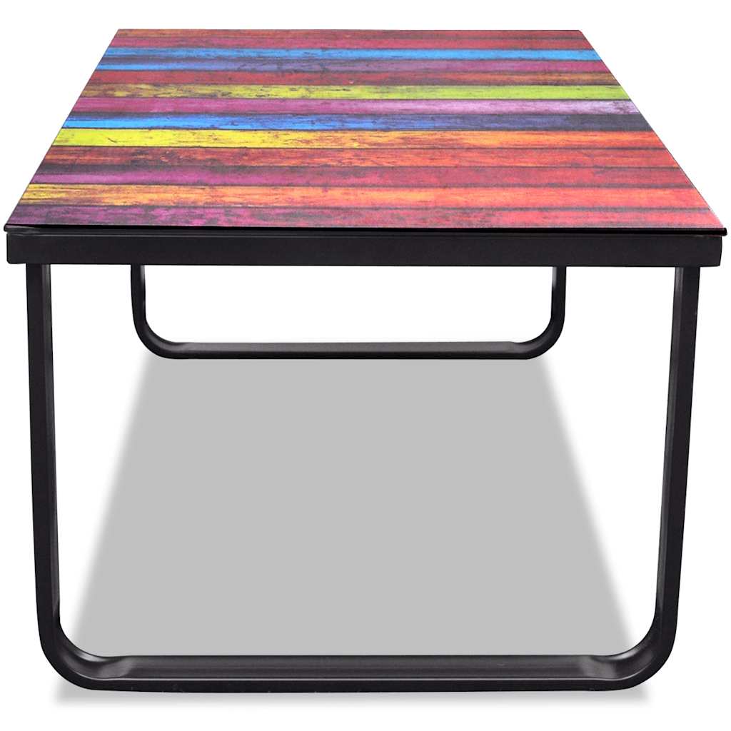 vidaXL Coffee Table with Rainbow Printing Glass Top - Multicolour - 90 x 45 x 32 cm