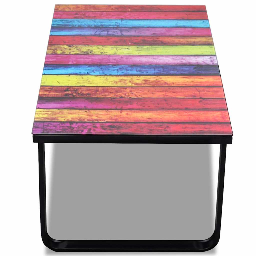 vidaXL Coffee Table with Rainbow Printing Glass Top - Multicolour - 90 x 45 x 32 cm