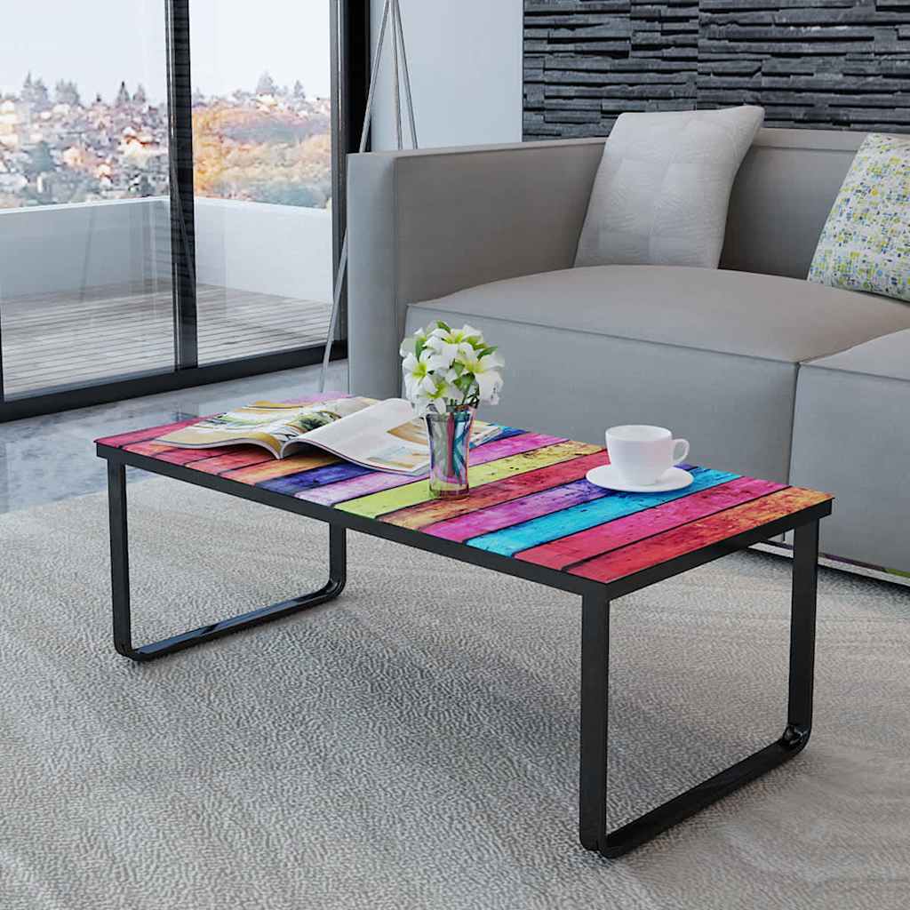 vidaXL Coffee Table with Rainbow Printing Glass Top - Multicolour - 90 x 45 x 32 cm