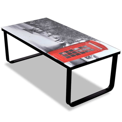 vidaXL Coffee Table with Telephone Booth Printing Glass Top - Multicolour - 90 x 45 x 32 cm