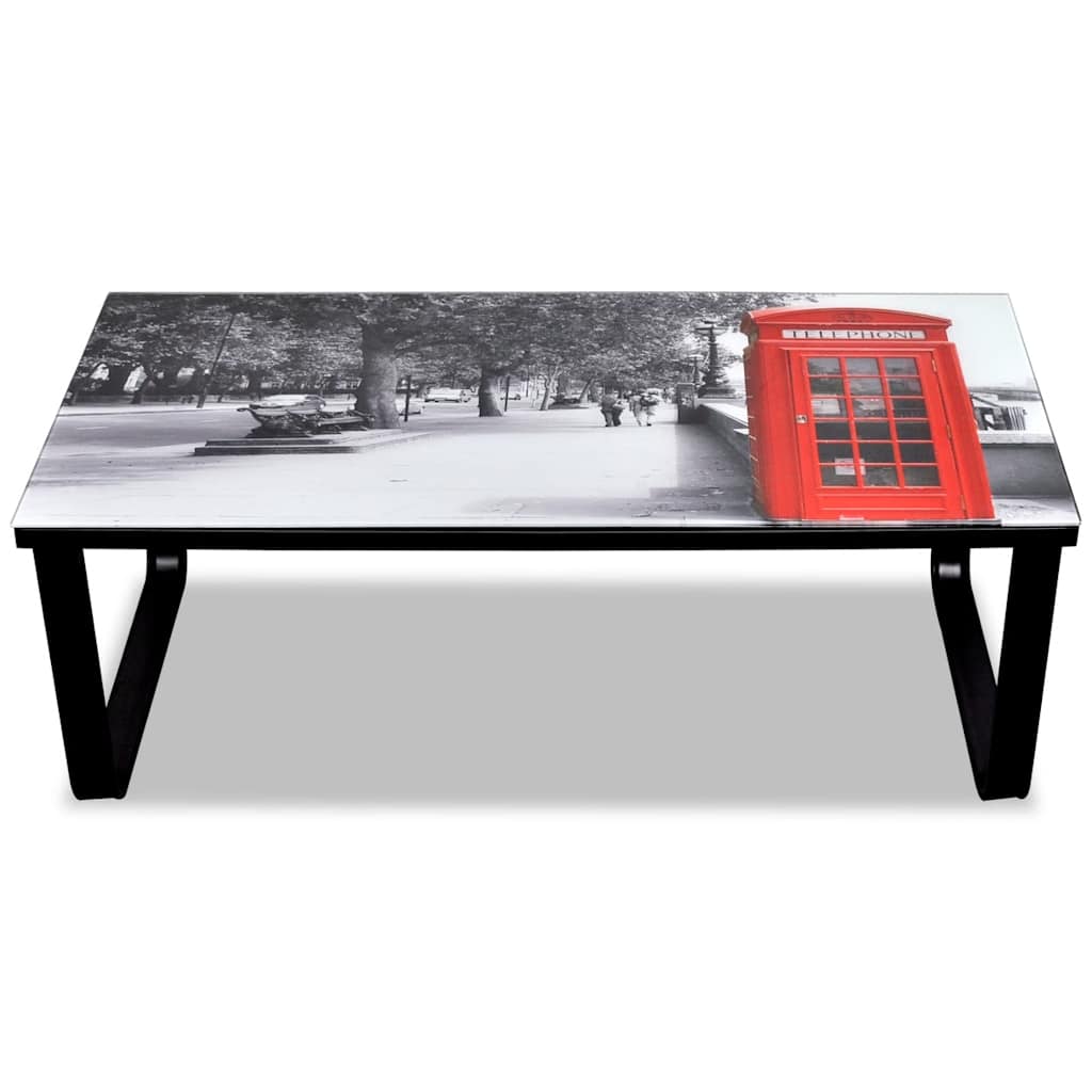 vidaXL Coffee Table with Telephone Booth Printing Glass Top - Multicolour - 90 x 45 x 32 cm