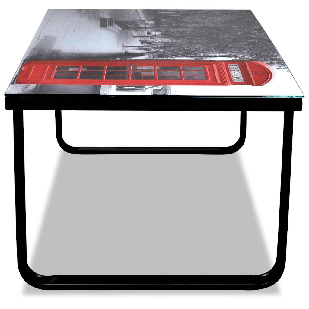 vidaXL Coffee Table with Telephone Booth Printing Glass Top - Multicolour - 90 x 45 x 32 cm