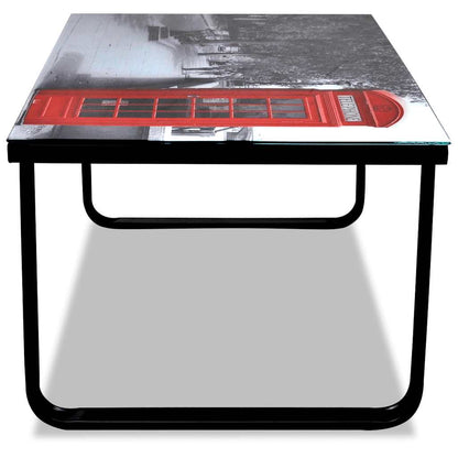 vidaXL Coffee Table with Telephone Booth Printing Glass Top - Multicolour - 90 x 45 x 32 cm