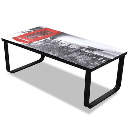 vidaXL Coffee Table with Telephone Booth Printing Glass Top - Multicolour - 90 x 45 x 32 cm