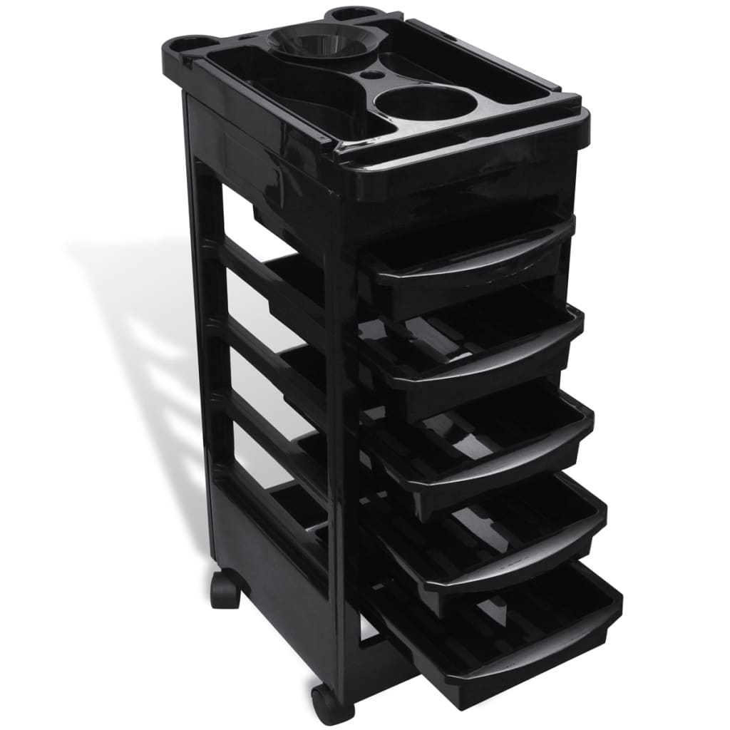 Hair Salon Plastic Trolley with Wheels - Black - 49 x 32 x 82.5 cm