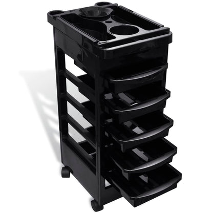Hair Salon Plastic Trolley with Wheels - Black - 49 x 32 x 82.5 cm