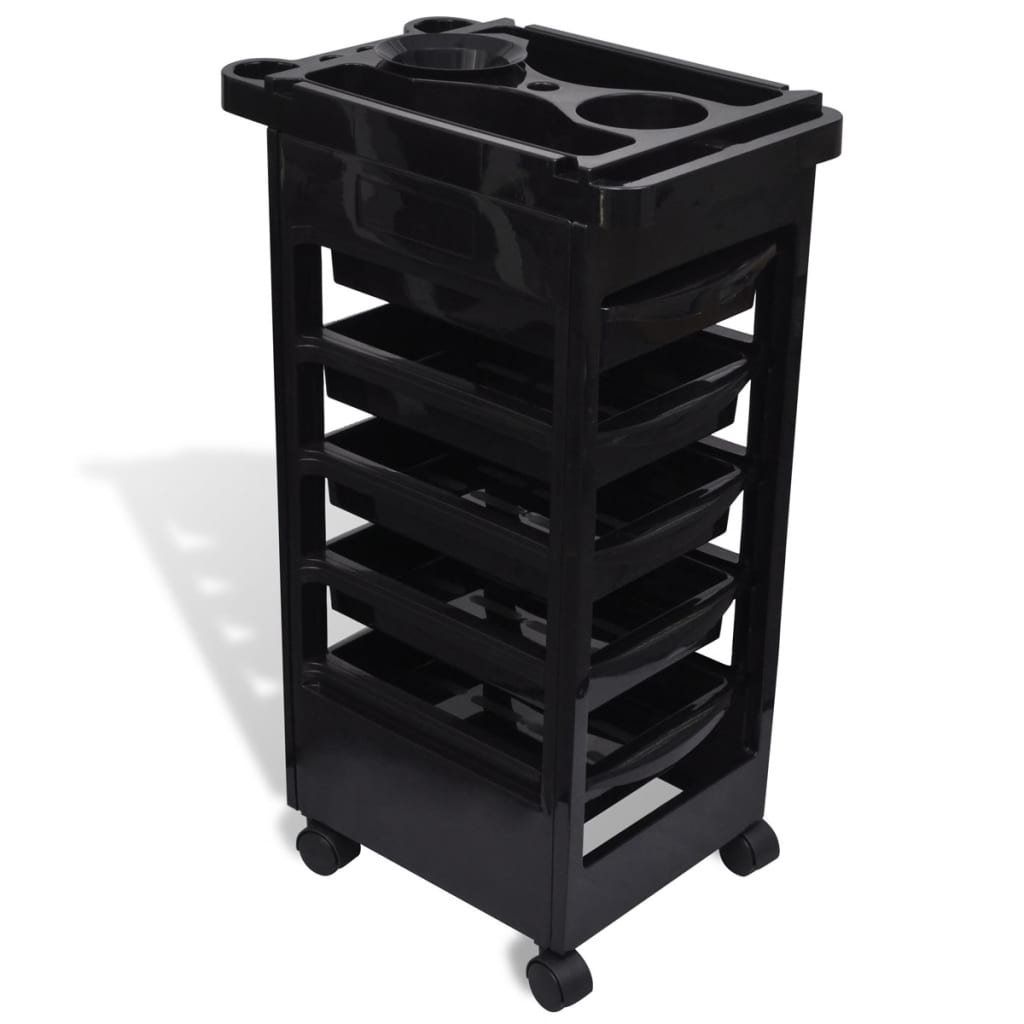 Hair Salon Plastic Trolley with Wheels - Black - 49 x 32 x 82.5 cm
