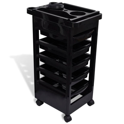Hair Salon Plastic Trolley with Wheels - Black - 49 x 32 x 82.5 cm