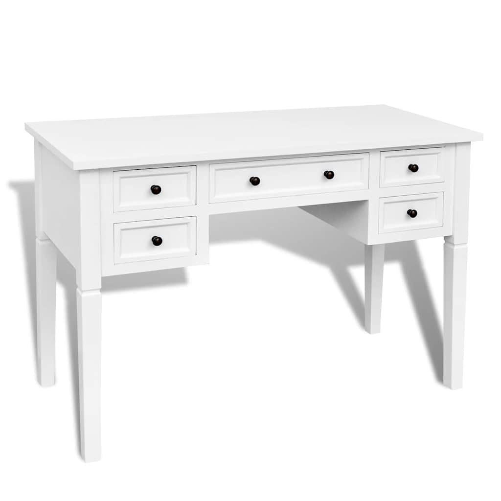 241533 White Writing Desk with 5 Drawers - 109.5 x 45 x 77.5 cm