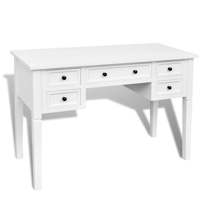 241533 White Writing Desk with 5 Drawers - 109.5 x 45 x 77.5 cm