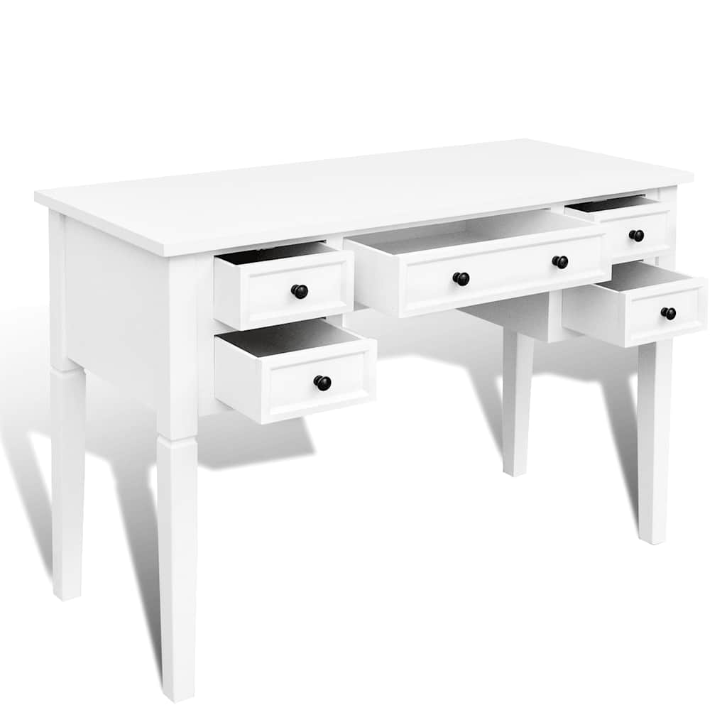 241533 White Writing Desk with 5 Drawers - 109.5 x 45 x 77.5 cm