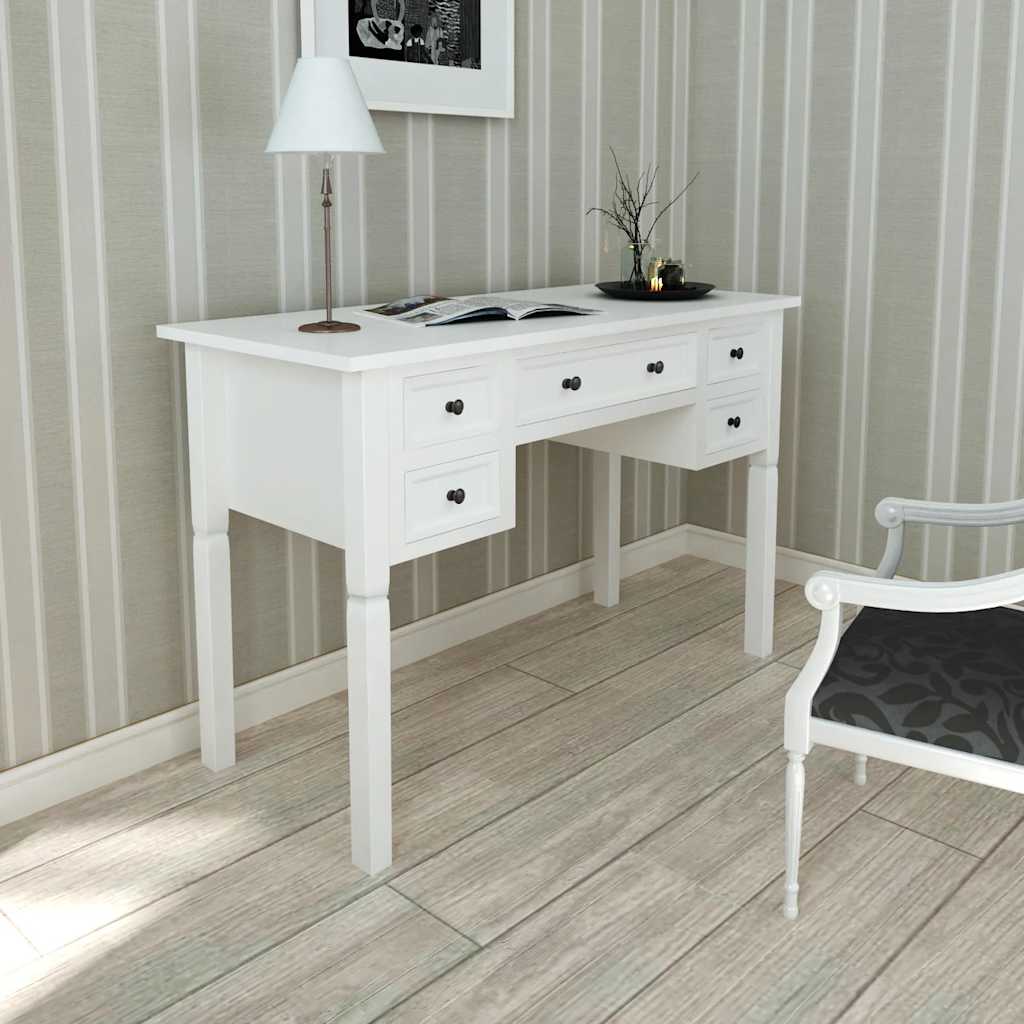 241533 White Writing Desk with 5 Drawers - 109.5 x 45 x 77.5 cm