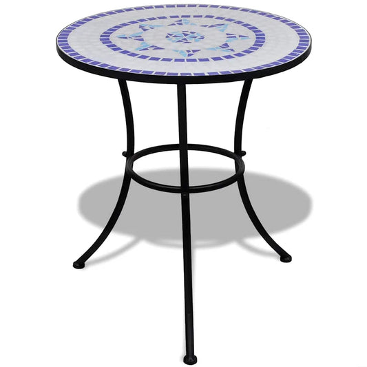 vidaXL Bistro Table Blue and White 60 cm Mosaic - 60 x 70 cm