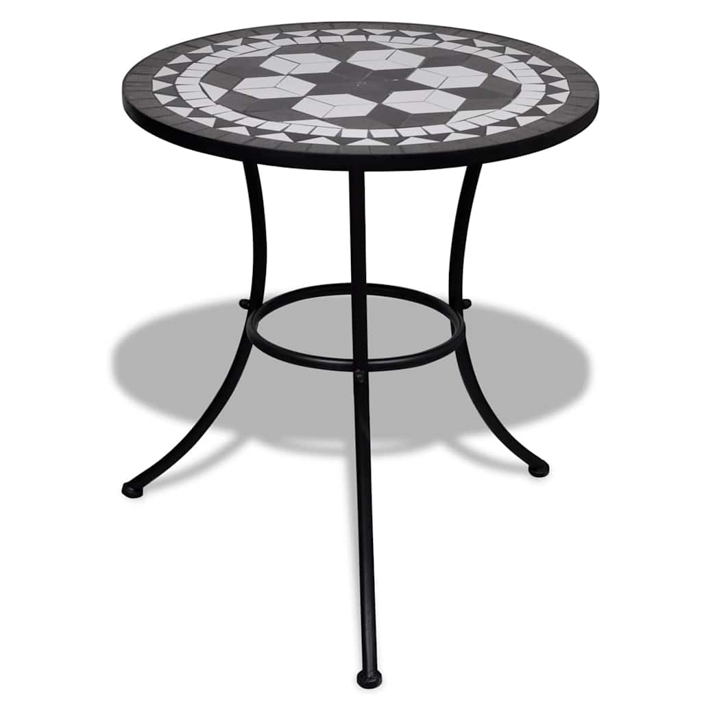 vidaXL Bistro Table Black and White 60 cm Mosaic - 60 x 70 cm