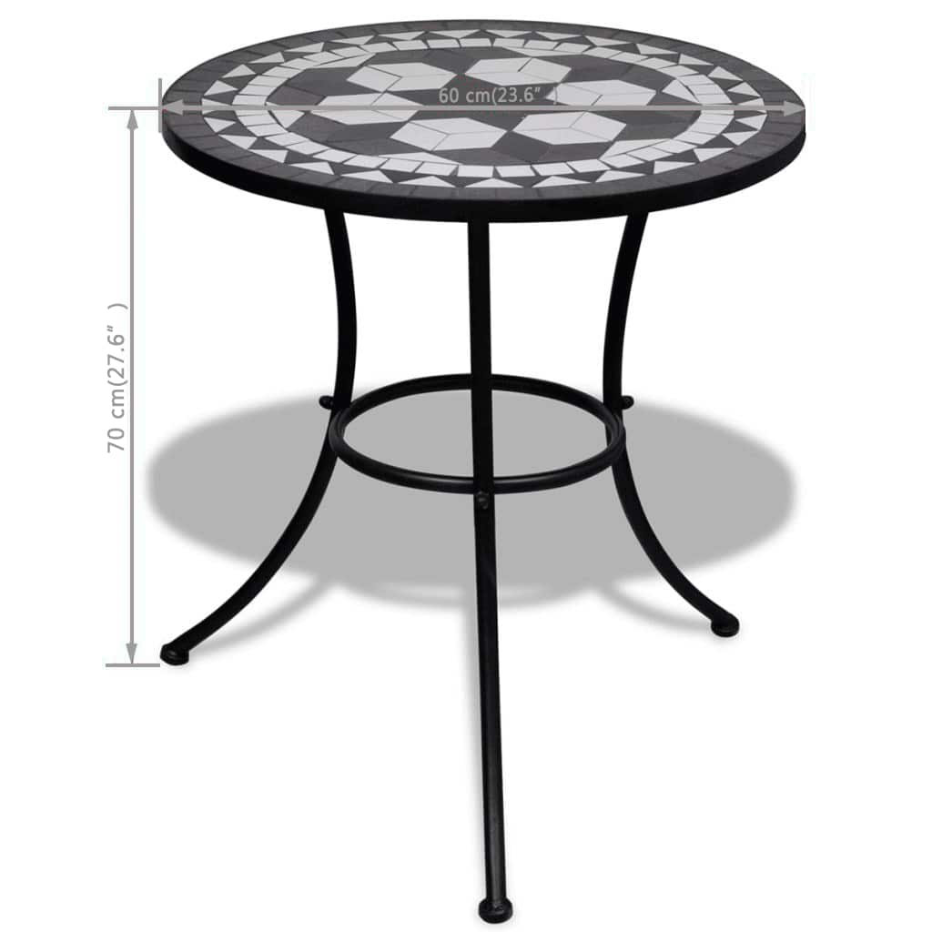 vidaXL Bistro Table Black and White 60 cm Mosaic - 60 x 70 cm