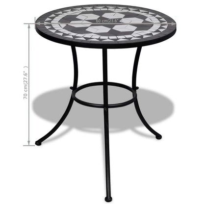 vidaXL Bistro Table Black and White 60 cm Mosaic - 60 x 70 cm