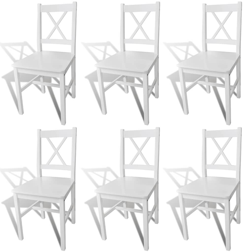 vidaXL Dining Chairs 6 pcs White Pinewood - 41.5 x 45.5 x 85.5 cm
