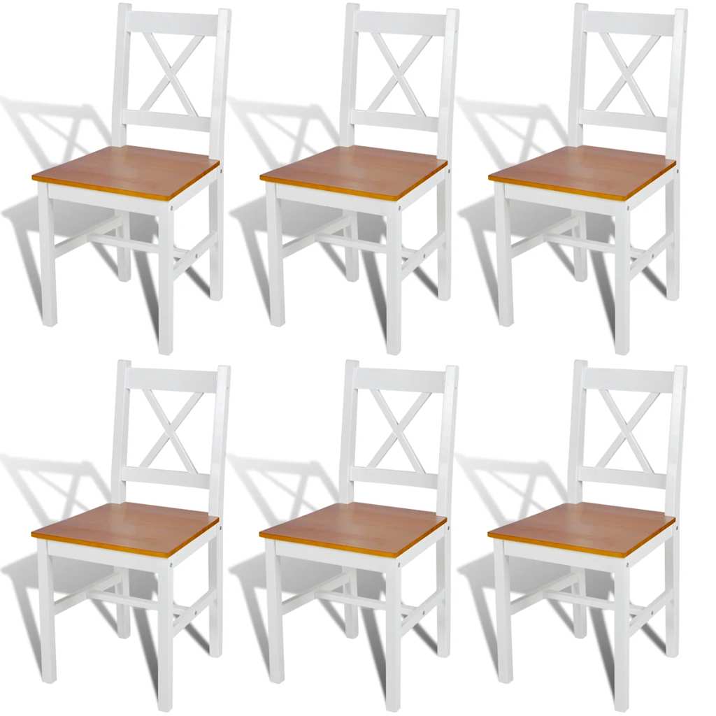 vidaXL Dining Chairs 6 pcs White Pinewood - 41.5 x 45.5 x 85.5 cm - 67986