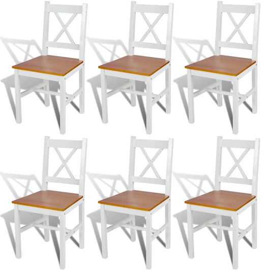 vidaXL Dining Chairs 6 pcs White Pinewood - 41.5 x 45.5 x 85.5 cm - 67986
