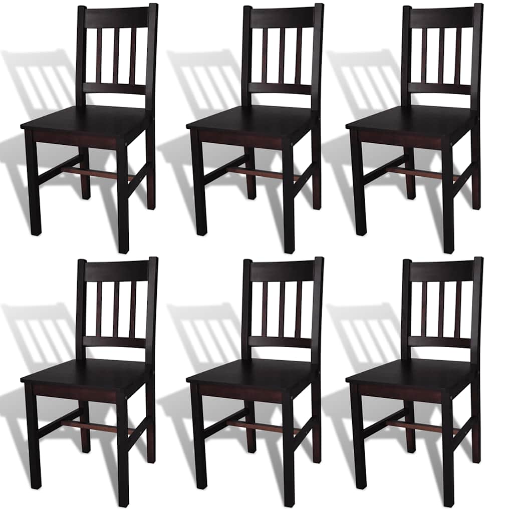 vidaXL Dining Chairs 6 pcs Dark Brown Pinewood - 41.5 x 45.5 x 86 cm
