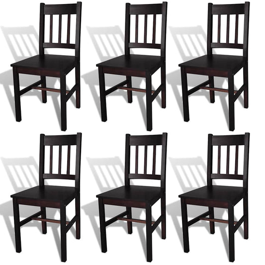 vidaXL Dining Chairs 6 pcs Dark Brown Pinewood - 41.5 x 45.5 x 86 cm