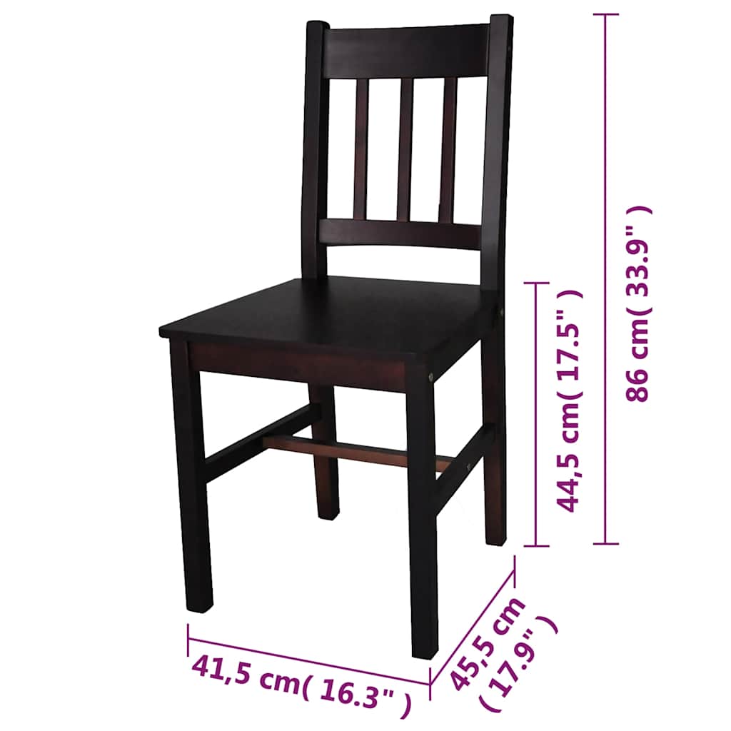 vidaXL Dining Chairs 6 pcs Dark Brown Pinewood - 41.5 x 45.5 x 86 cm