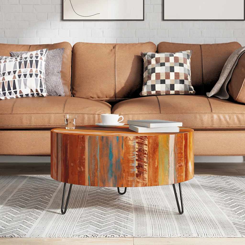 vidaXL Coffee Table Solid Reclaimed Wood Round - Brown - 70 x 38 x 70 cm