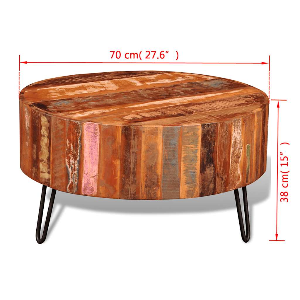 vidaXL Coffee Table Solid Reclaimed Wood Round - Brown - 70 x 38 x 70 cm