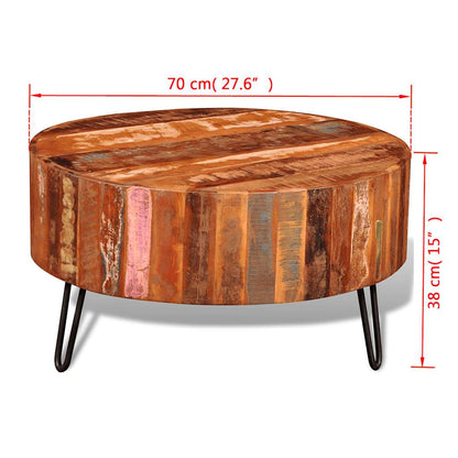 vidaXL Coffee Table Solid Reclaimed Wood Round - Brown - 70 x 38 x 70 cm
