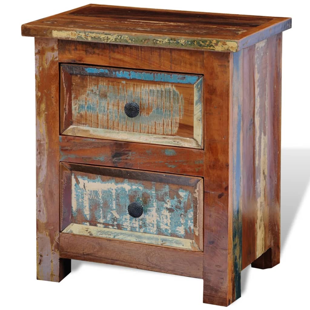 vidaXL Nightstand with 2 Drawers Solid Reclaimed Wood - Brown - 43 x 35 x 51 cm