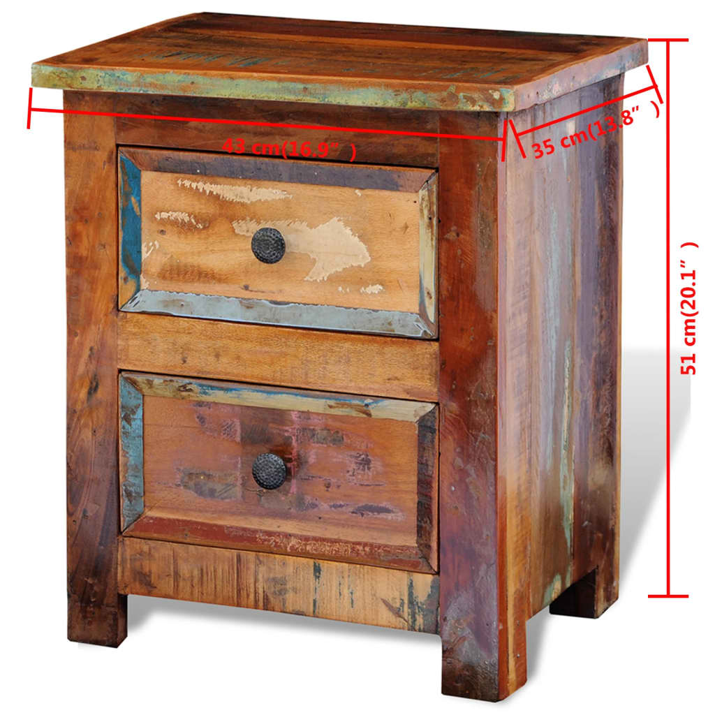 vidaXL Nightstand with 2 Drawers Solid Reclaimed Wood - Brown - 43 x 35 x 51 cm