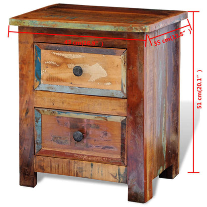 vidaXL Nightstand with 2 Drawers Solid Reclaimed Wood - Brown - 43 x 35 x 51 cm