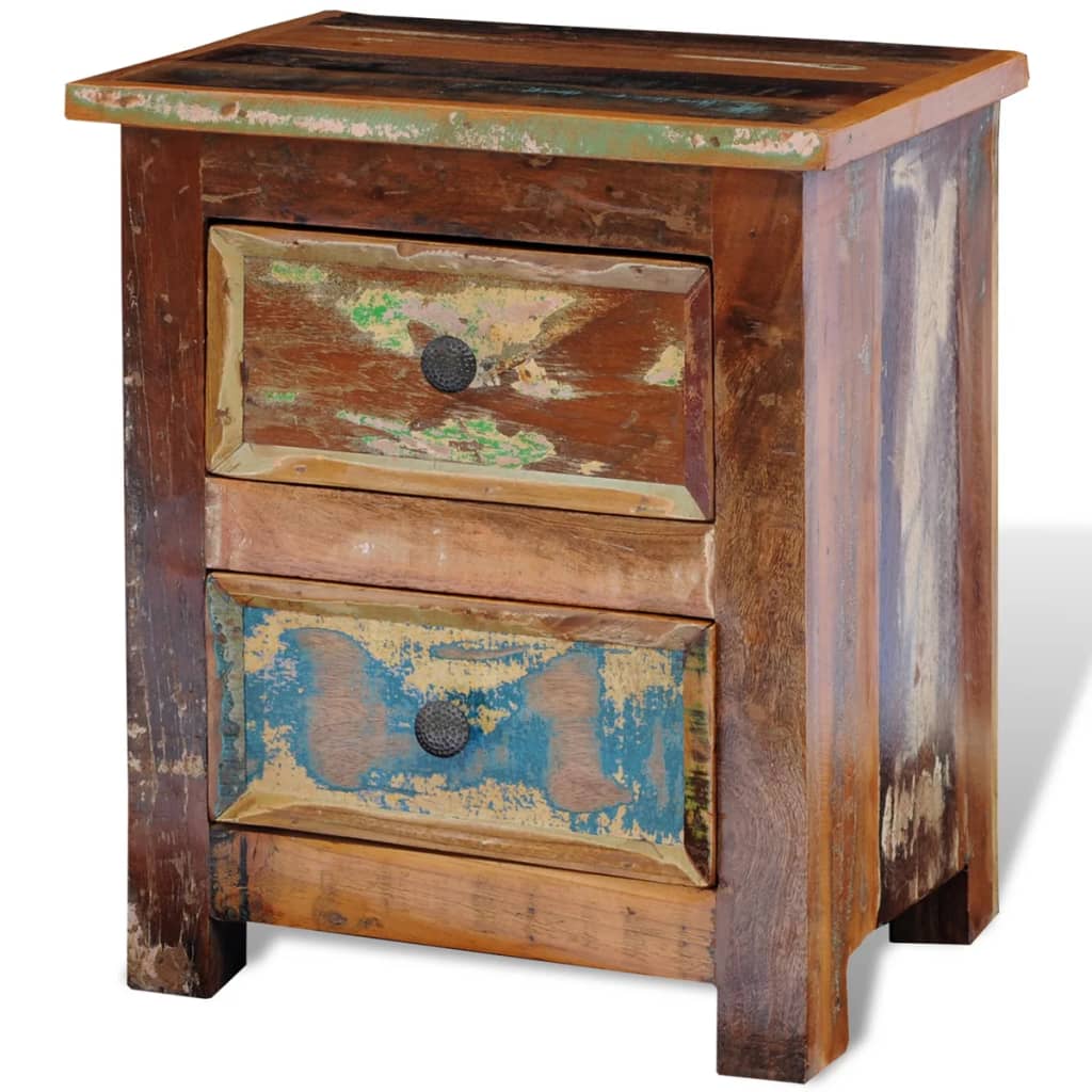 vidaXL Nightstand with 2 Drawers Solid Reclaimed Wood - Brown - 43 x 35 x 51 cm