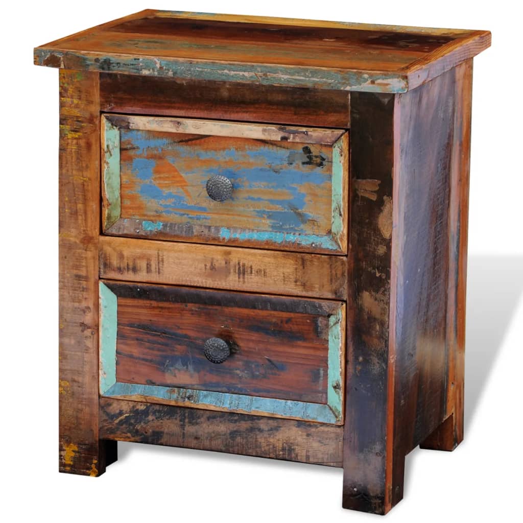vidaXL Nightstand with 2 Drawers Solid Reclaimed Wood - Brown - 43 x 35 x 51 cm