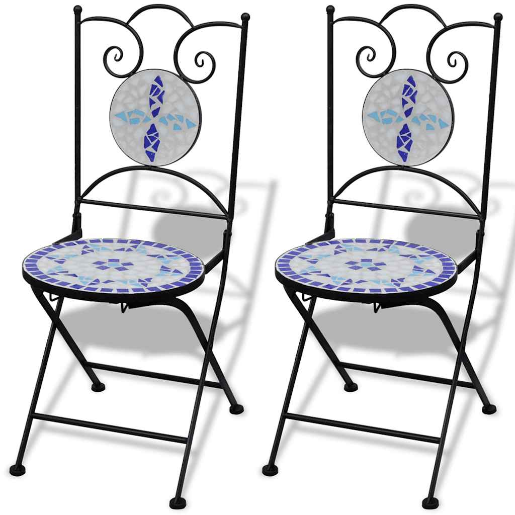 vidaXL Patio Furniture | Blue and White | Powder-coated iron and ceramic tile