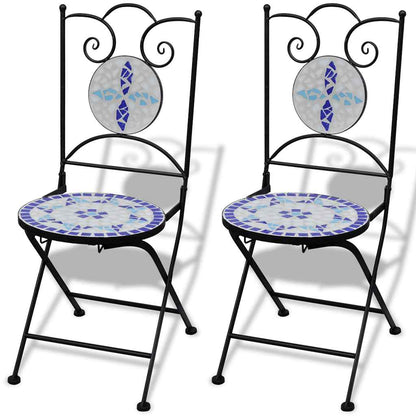 vidaXL Patio Furniture | Blue and White | Powder-coated iron and ceramic tile